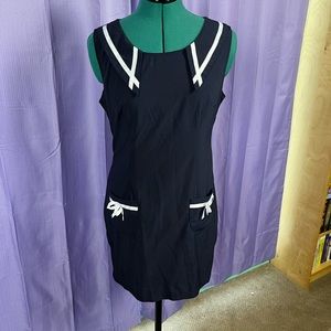 Sleeveless Black Mini Dress with White Trim